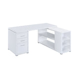 Contemporary L Shaped Office Desk with 3 Drawers and Shelves, White