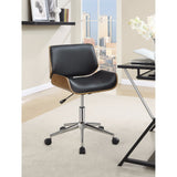 Benzara Contemporary Small-Back Home Office Chair, Black/Walnut BM159075 BLACK/WALNUT Upholstery Leather BM159075