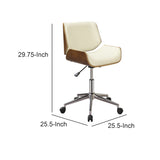 Benzara Contemporary Small-Back Home Office Chair, Beige/Walnut BM159076 BEIGE/WALNUT Upholstery Leather BM159076