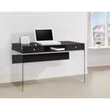 Benzara Elegant Metal Writing Desk with Glass Sides, Clear And Black BM159096 Clear And Black Metal BM159096