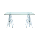 Adjustable Writing Desk with Sawhorse Legs, Clear And Silver