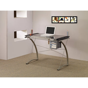 Benzara Sophisticated Metal Drafting Desk With Tempered Glass Top, Gray BM159113 Gray Metal BM159113