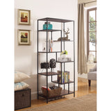 Metal Framed Bookcase With Open Shelves, Black And Brown