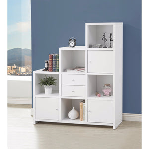 Benzara Asymmetrical Bookcase with Cube Storage Compartments, White BM159126 White Wood BM159126