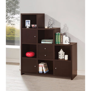 Benzara Contemporary Bookcase with Stair-like Design, brown BM159127 Brown Wood BM159127