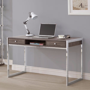 Benzara Wooden Writing Desk With Electroplated Chrome Frame, Gray BM159132 Gray Wood BM159132