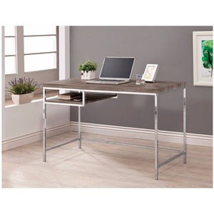 Benzara Sleek And Elegant Writing Desk With Shelf, Gray BM159139 Gray Wood and Metal BM159139