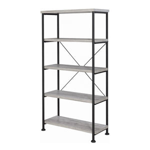 Benzara Sophisticated Wood and Metal Open Bookcase, Gray BM159171 Gray Wood and Metal BM159171