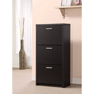 Benzara Sophisticated Wooden Shoe Cabinet With 3 Drawers, Black BM159257 Black Wood BM159257