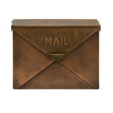 Benzara Spacious Envelope Shaped Wall Mount Iron Mail Box, Copper Finish BM15926 Copper Iron BM15926