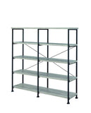 Benzara 63 Inch Industrial 4 Tier Bookshelf, Particleboard, Metal Frame, Gray, Black BM159421 Gray and Black Particleboard and Metal BM159421