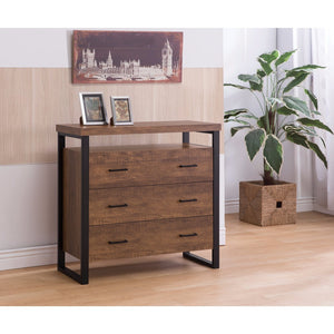 Benzara Rectangular Wooden Accent Cabinet With 3 Drawers, Brown BM160130 Brown Wood BM160130