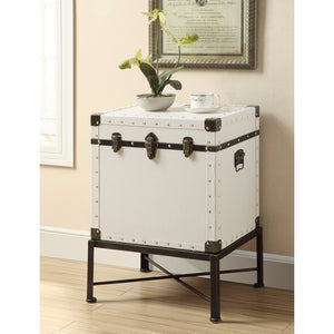 Benzara Trendy Trunk Style Accent Side Table, White BM160134 White Wood BM160134