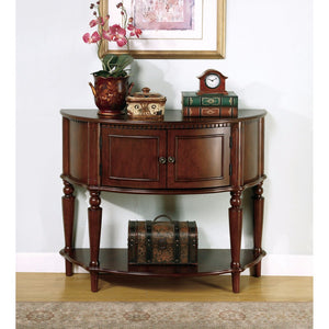 Benzara Brown Wooden Console Table With Curved Front & Inlay Shelf BM160197 brown Wood BM160197