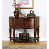 Brown Wooden Console Table With Curved Front & Inlay Shelf