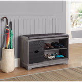 Benzara Sophisticated Shoe Cabinet With Leatherette Seat, Black BM160276 BLACK Wood BM160276