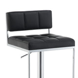 Benzara Adjustable Contemporary Metal Bar Stool, Black & Silver BM160763 Black And Silver Leather & Metal BM160763