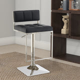 Benzara Adjustable Contemporary Metal Bar Stool, Black & Silver BM160763 Black And Silver Leather & Metal BM160763