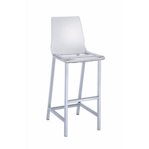 Benzara Elegant Acrylic Bar Height Stool with Chrome Base, Clear And Silver, Set of 2 BM160767 Clear And Silver Acrylic and Steel BM160767