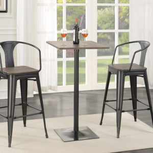 Benzara Industrial Square Metal Bar Table With Wooden Top, Black BM160794 Black Wood & Metal BM160794