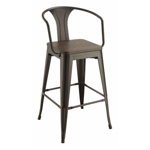 Benzara Well-made Metal Bar Height Stool With Wood Seat, Black, Set of 2 BM160795 Black Metal & Wood BM160795