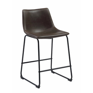 Benzara Transitional Contoured Counter Height Stool, Dark Brown, Set of 2 BM160828 Dark Brown Metal Leather BM160828