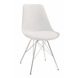 Benzara Modern Style Dining Chair with Chrome Legs, White, Set of 2 BM160836 White And Silver Metal BM160836