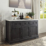 Commodious Wooden Server, White Marble Top & Weathered Black