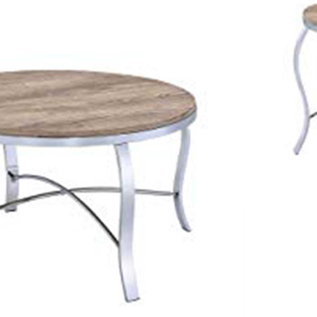 Benzara Metal & Wooden 3 Piece Pack Coffee/End Table Set, Brown & Silver BM163028 Brown/Silver Metal Wood ? Veneer (PVC/Melamine)  Wood BM163028