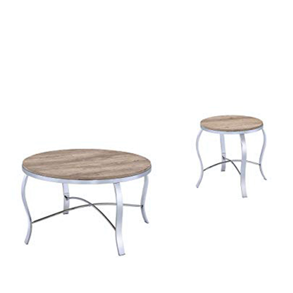 Benzara Metal & Wooden 3 Piece Pack Coffee/End Table Set, Brown & Silver BM163028 Brown/Silver Metal Wood ? Veneer (PVC/Melamine)  Wood BM163028