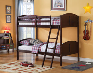 Benzara Wooden Twin/Twin Bunk Bed, Espresso Brown BM163459 Brown Pine Wood MDF Ply Slats BM163459