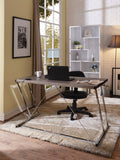 Benzara Metal Rectangular Writing Desk With USB Dock, Oak Brown & Silver BM163552 Brown & Silver MDF Metal BM163552