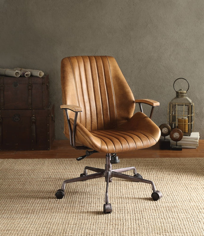 Metal Leather Executive Office Chair Coffee Brown English Elm