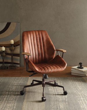Benzara Metal & Leather Executive Office Chair, Cocoa Brown BM163559 Brown Top Grain Leather Foam Ply Iron Metal Frame BM163559