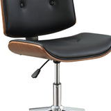 Benzara Wooden Back Armless Office Chair with Metal Star Base, Black and Brown BM163563 Black and Brown Solid Wood, Faux Leather and Metal BM163563