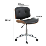 Benzara Wooden Back Armless Office Chair with Metal Star Base, Black and Brown BM163563 Black and Brown Solid Wood, Faux Leather and Metal BM163563