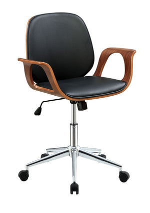 Benzara Wood and Metal Office Arm Chair with Leatherette Seating, Black and Brown BM163564 Black and Brown Faux Leather, Solid Wood and Metal BM163564