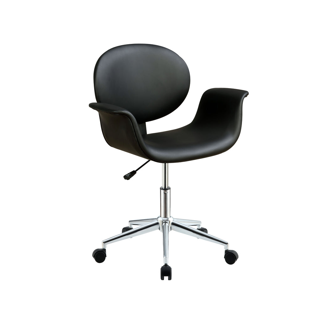 Benzara Metal & Wooden Office Arm Chair, Black BM163565 Black PU Wood Metal Gas Lift BM163565