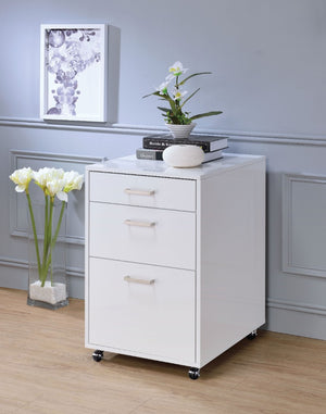 Benzara Modish File Cabinet, White BM163571 White MDF Glossy Polyester-PVC Hard Veneer BM163571