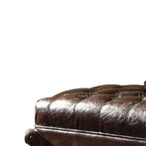 Benzara Leatherette Ottoman with Button Tufting and Nailhead Trim Details, Brown BM163610 Brown Solid Wood and Leatherette BM163610