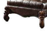 Benzara Leatherette Ottoman with Button Tufting and Nailhead Trim Details, Brown BM163610 Brown Solid Wood and Leatherette BM163610