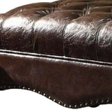 Benzara Leatherette Ottoman with Button Tufting and Nailhead Trim Details, Brown BM163610 Brown Solid Wood and Leatherette BM163610