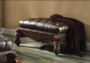 Benzara Leatherette Ottoman with Button Tufting and Nailhead Trim Details, Brown BM163610 Brown Solid Wood and Leatherette BM163610