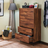 Benzara Enchanting  Wooden Chest With 5 Drawers, Walnut Brown BM163643 Brown PB MDF Metal BM163643