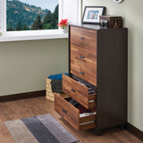 Benzara Wooden Chest with 5 Drawers, Walnut & Espresso Brown BM163644 Brown PB MDF BM163644