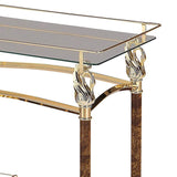 Benzara Alluring Serving Cart, Golden Plated & Clear Glass BM163645 Gold Metal Glass Mirror CastersPrinting Tubes BM163645