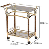 Benzara Alluring Serving Cart, Golden Plated & Clear Glass BM163645 Gold Metal Glass Mirror CastersPrinting Tubes BM163645