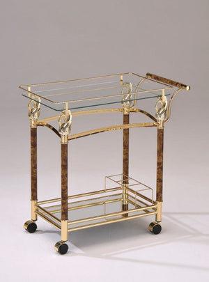 Benzara Alluring Serving Cart, Golden Plated & Clear Glass BM163645 Gold Metal Glass Mirror CastersPrinting Tubes BM163645