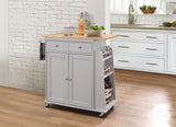 Benzara Kitchen Cart With Wooden Top, Natural & Gray BM163660 Natural & Gray Rbw MDF BM163660