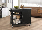 Benzara 1 Drawer Wooden Serving Cart with 1 Door Cabinet and Casters, Black BM163662 Black Metal and Solid Wood BM163662